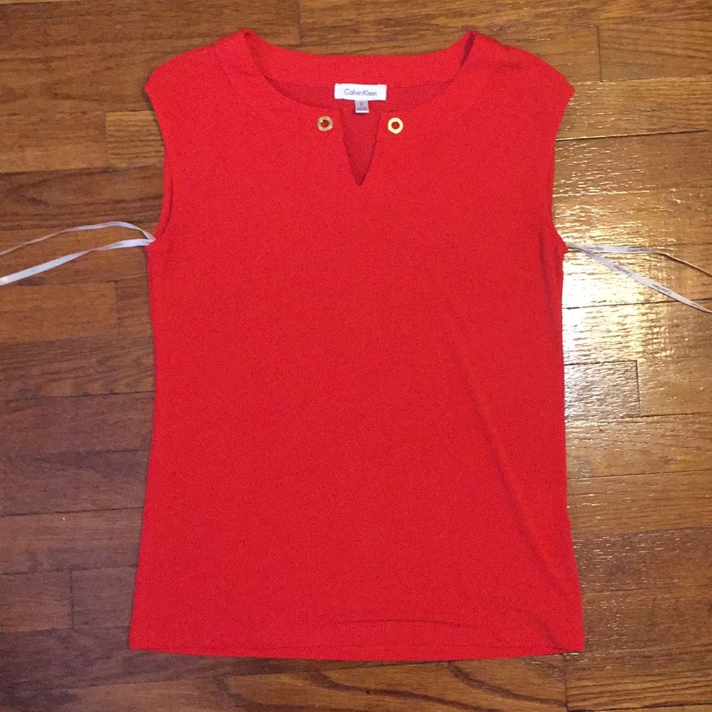 Calvin Klein red sleeveless blouse